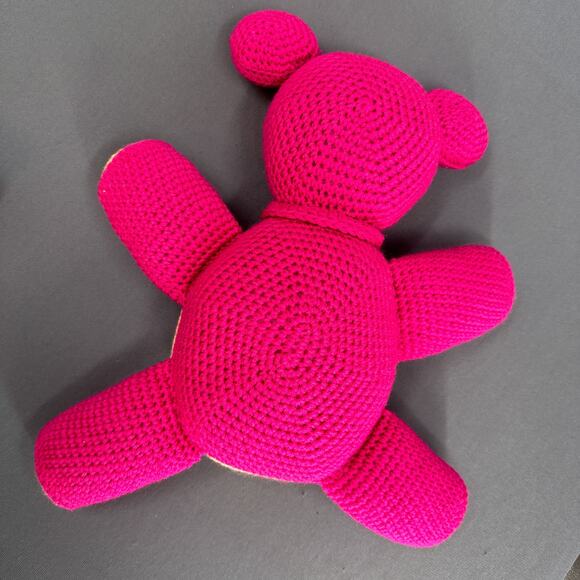 Hand Crochet Teddy Bear Plush Blanket Set Stuffed Animal Afghan Pink Blue Retro - Picture 11 of 16